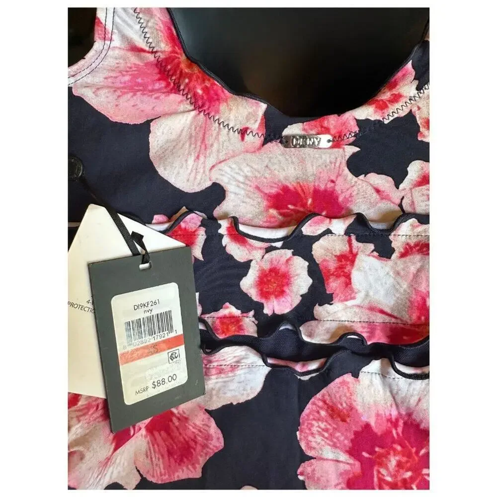 DKNY Women's Navy Floral Tankini Swimsuit Matching Set | XS